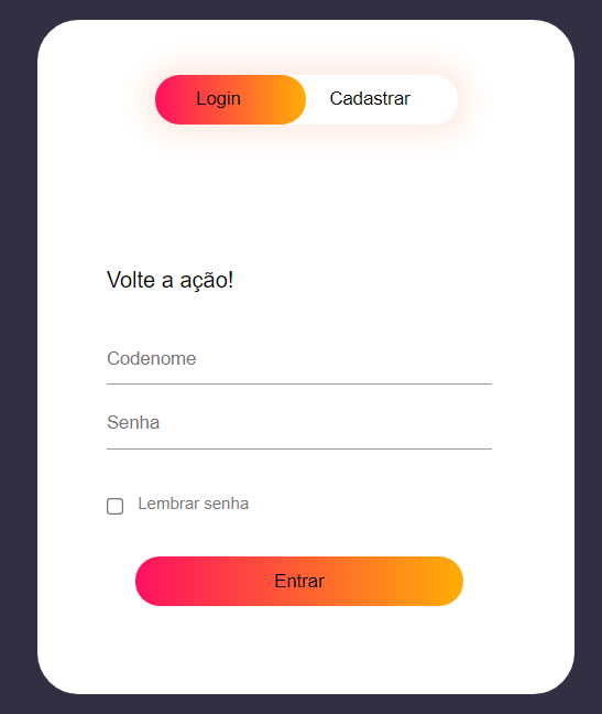 Janela de Login e Cadastro